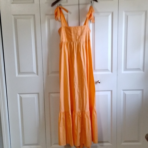 Misa Los Angeles Serafina Square Tie Shoulder Maxi Dress Tangerine Orange Medium - Picture 2 of 11